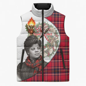 Ida B. Wells Power Of The Press Christmas Sleeveless Puffer Jacket Vintage Plaid Red Torch Holiday