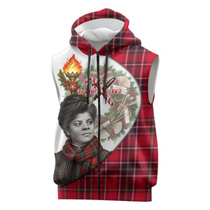 Ida B. Wells Power Of The Press Christmas Sleeveless Zip Hoodie Vintage Plaid Red Torch Holiday