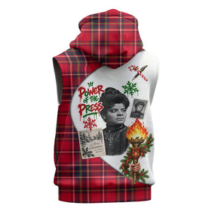 Ida B. Wells Power Of The Press Christmas Sleeveless Zip Hoodie Vintage Plaid Red Torch Holiday