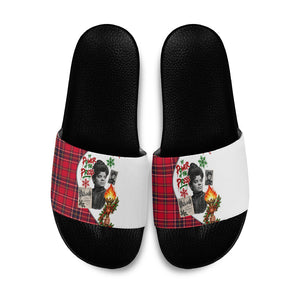 Ida B. Wells Power Of The Press Christmas Slide Sandals Vintage Plaid Red Torch Holiday