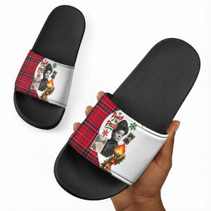 Ida B. Wells Power Of The Press Christmas Slide Sandals Vintage Plaid Red Torch Holiday