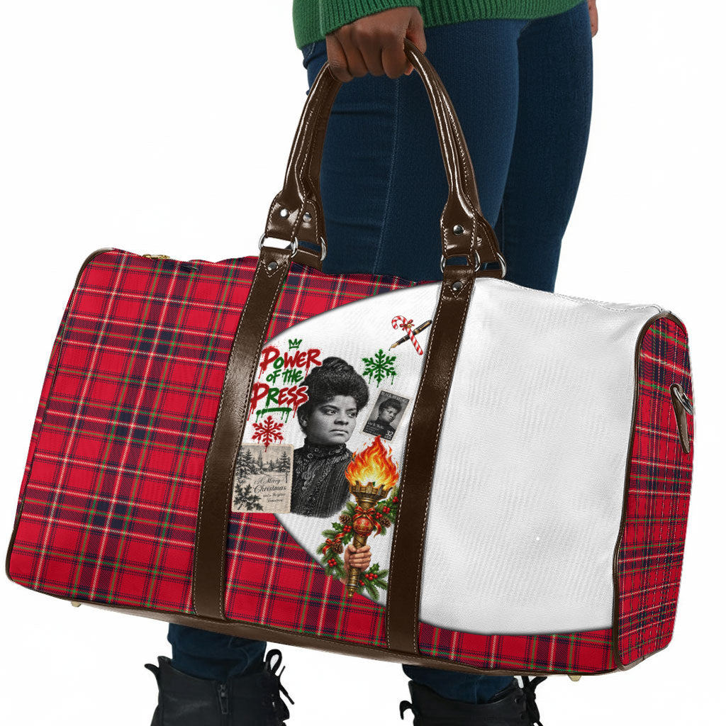 Ida B. Wells Power Of The Press Christmas Travel Bag Vintage Plaid Red Torch Holiday