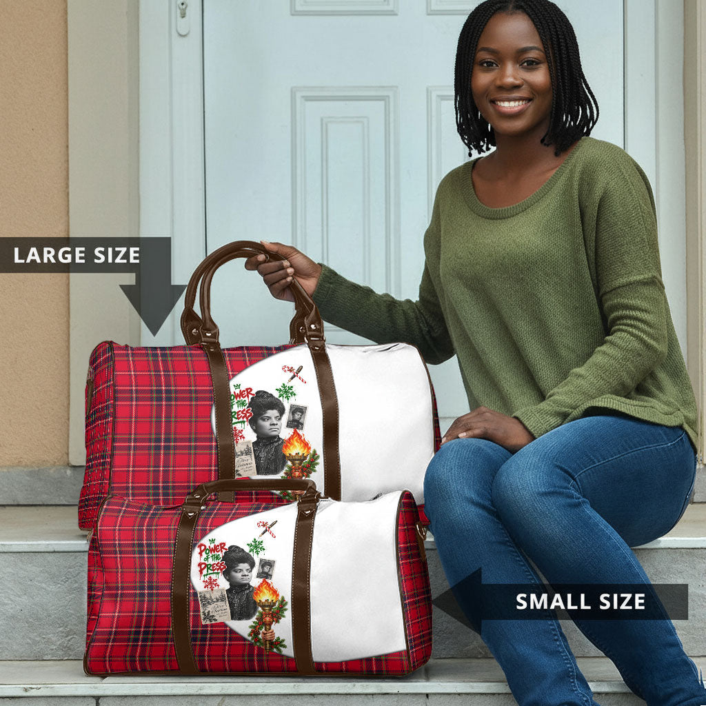 Ida B. Wells Power Of The Press Christmas Travel Bag Vintage Plaid Red Torch Holiday