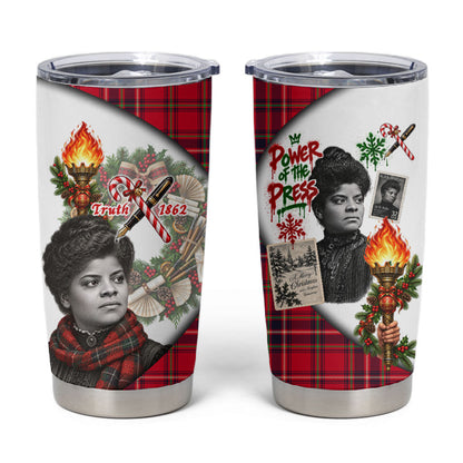 Ida B. Wells Power Of The Press Christmas Tumbler Cup Vintage Plaid Red Torch Holiday