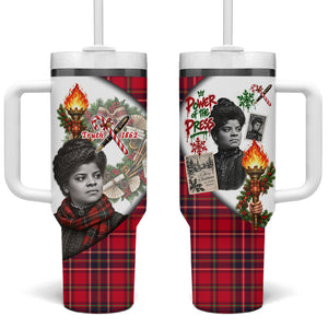 Ida B. Wells Power Of The Press Christmas Tumbler With Handle Vintage Plaid Red Torch Holiday