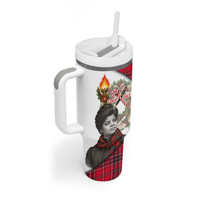 Ida B. Wells Power Of The Press Christmas Tumbler With Handle Vintage Plaid Red Torch Holiday