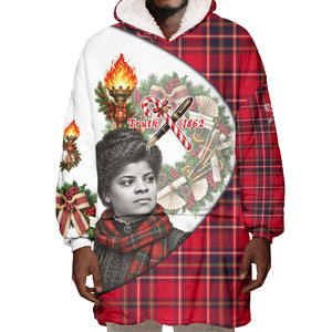 Ida B. Wells Power Of The Press Christmas Wearable Blanket Hoodie Vintage Plaid Red Torch Holiday