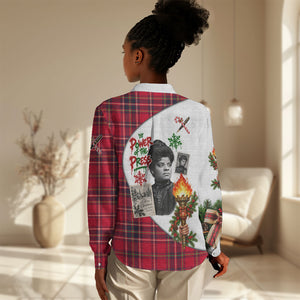 Ida B. Wells Power Of The Press Christmas Women Casual Shirt Vintage Plaid Red Torch Holiday