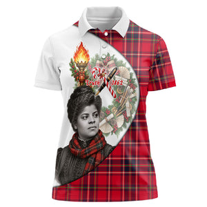 Ida B. Wells Power Of The Press Christmas Women Polo Shirt Vintage Plaid Red Torch Holiday