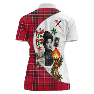 Ida B. Wells Power Of The Press Christmas Women Polo Shirt Vintage Plaid Red Torch Holiday