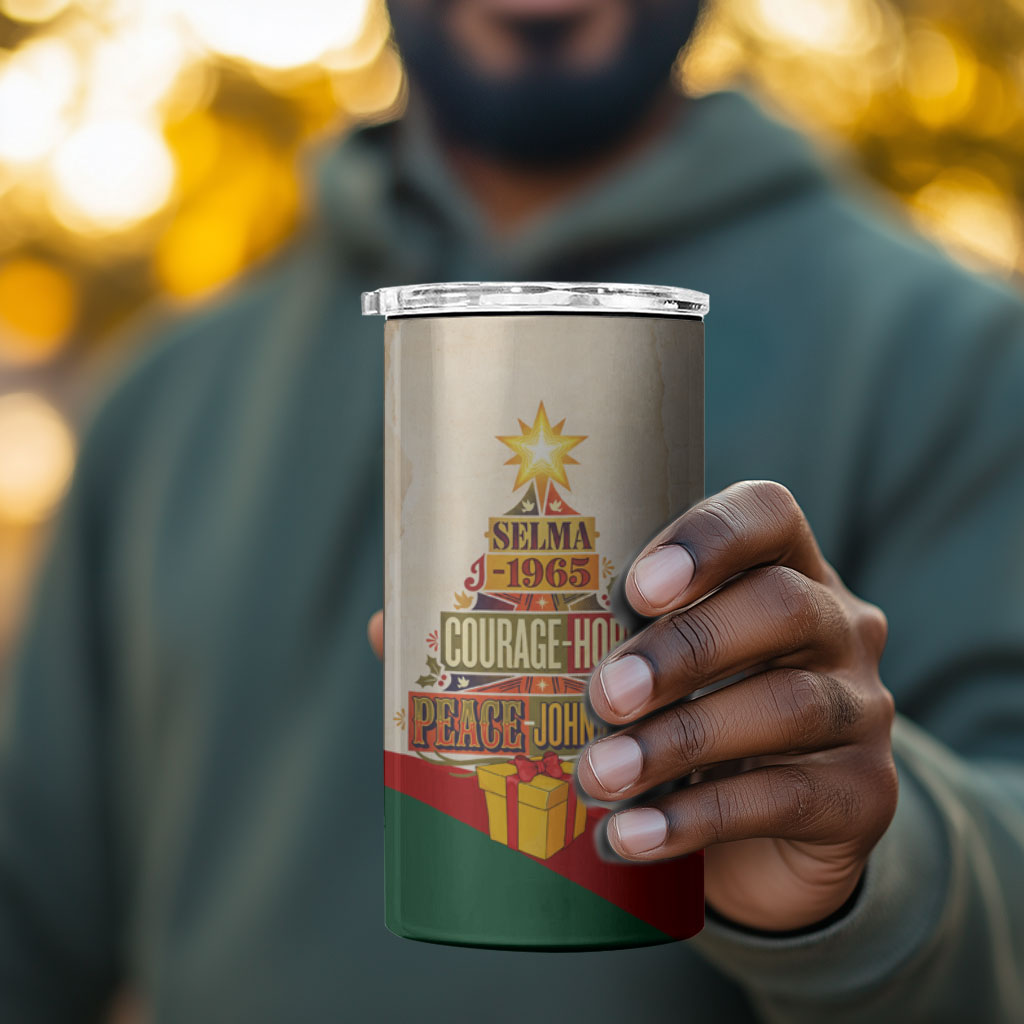 John Lewis Selma 1965 Christmas 4 in 1 Can Cooler Tumbler Civil Rights Courage Hope Peace Festive Holiday Tree