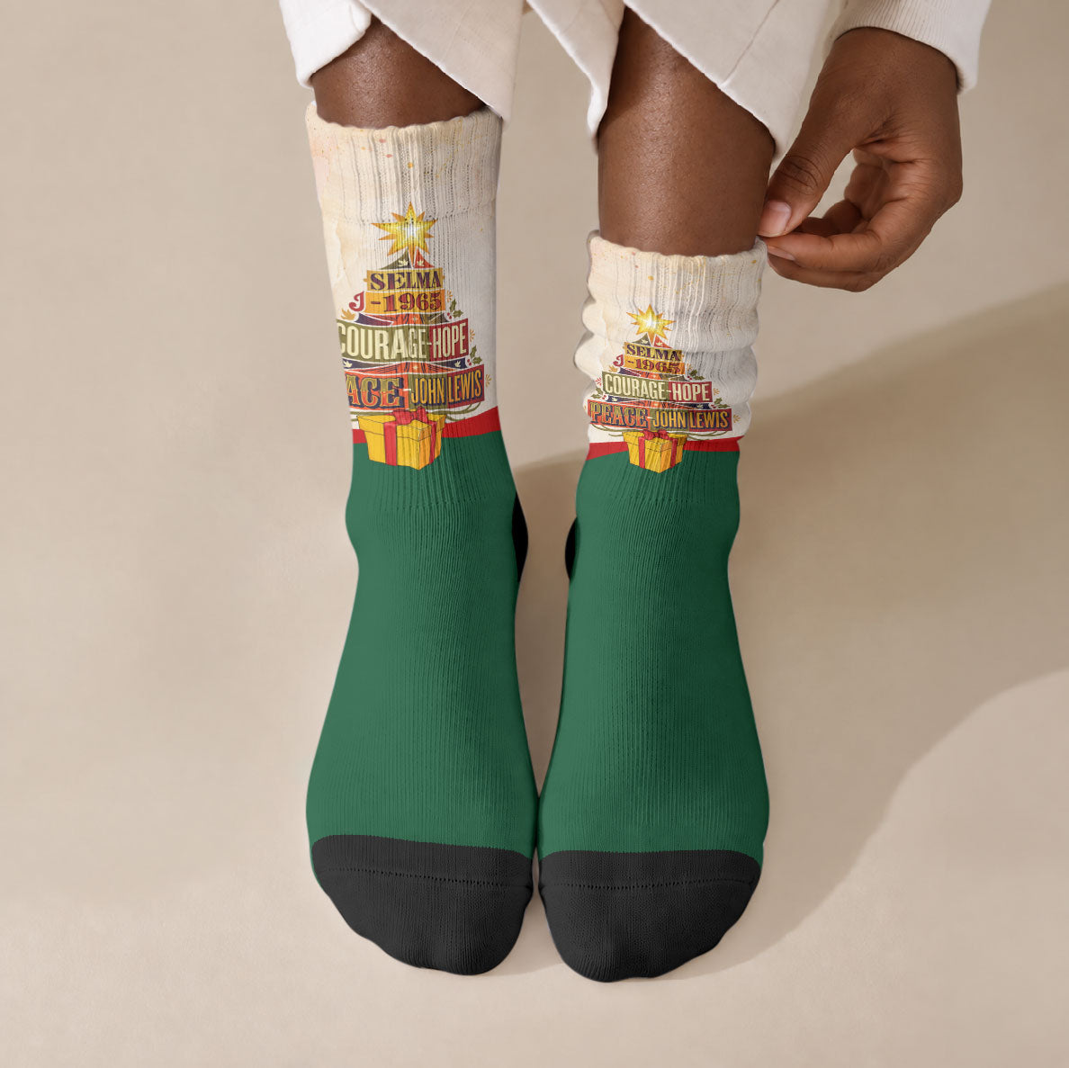 John Lewis Selma 1965 Christmas Crew Socks Civil Rights Courage Hope Peace Festive Holiday Tree
