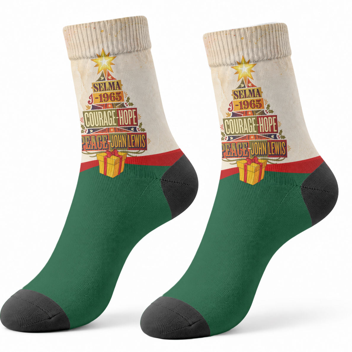 John Lewis Selma 1965 Christmas Crew Socks Civil Rights Courage Hope Peace Festive Holiday Tree