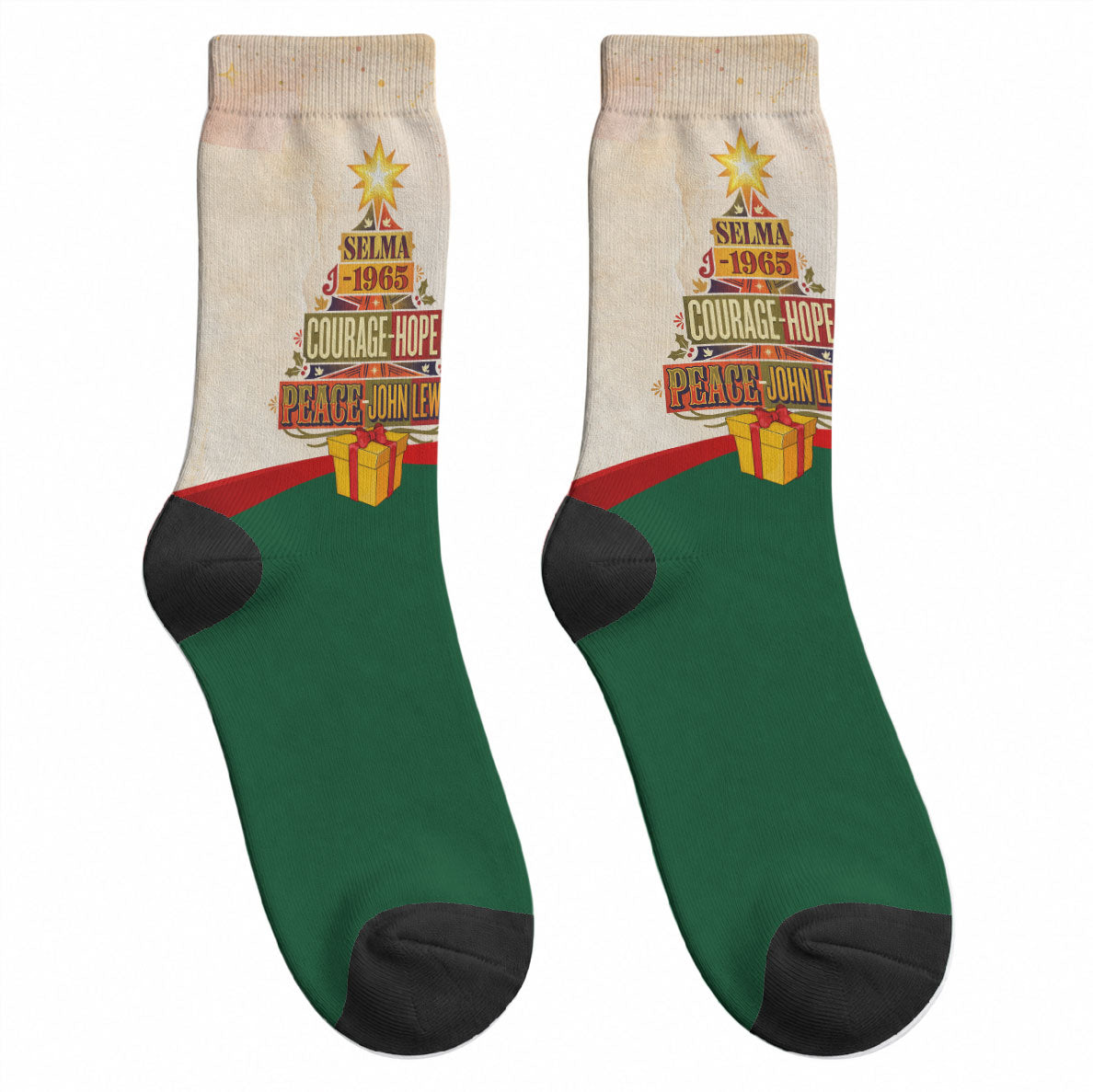 John Lewis Selma 1965 Christmas Crew Socks Civil Rights Courage Hope Peace Festive Holiday Tree