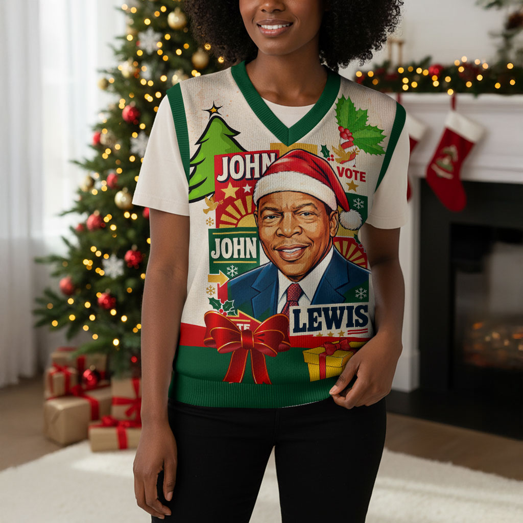 John Lewis Selma 1965 Christmas Knitted V-Neck Vest Civil Rights Courage Hope Peace Festive Holiday Tree