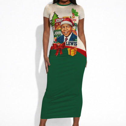 John Lewis Selma 1965 Christmas Short Sleeve Bodycon Dress Civil Rights Courage Hope Peace Festive Holiday Tree