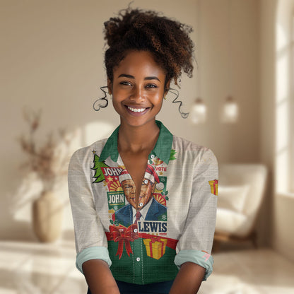 John Lewis Selma 1965 Christmas Women Casual Shirt Civil Rights Courage Hope Peace Festive Holiday Tree