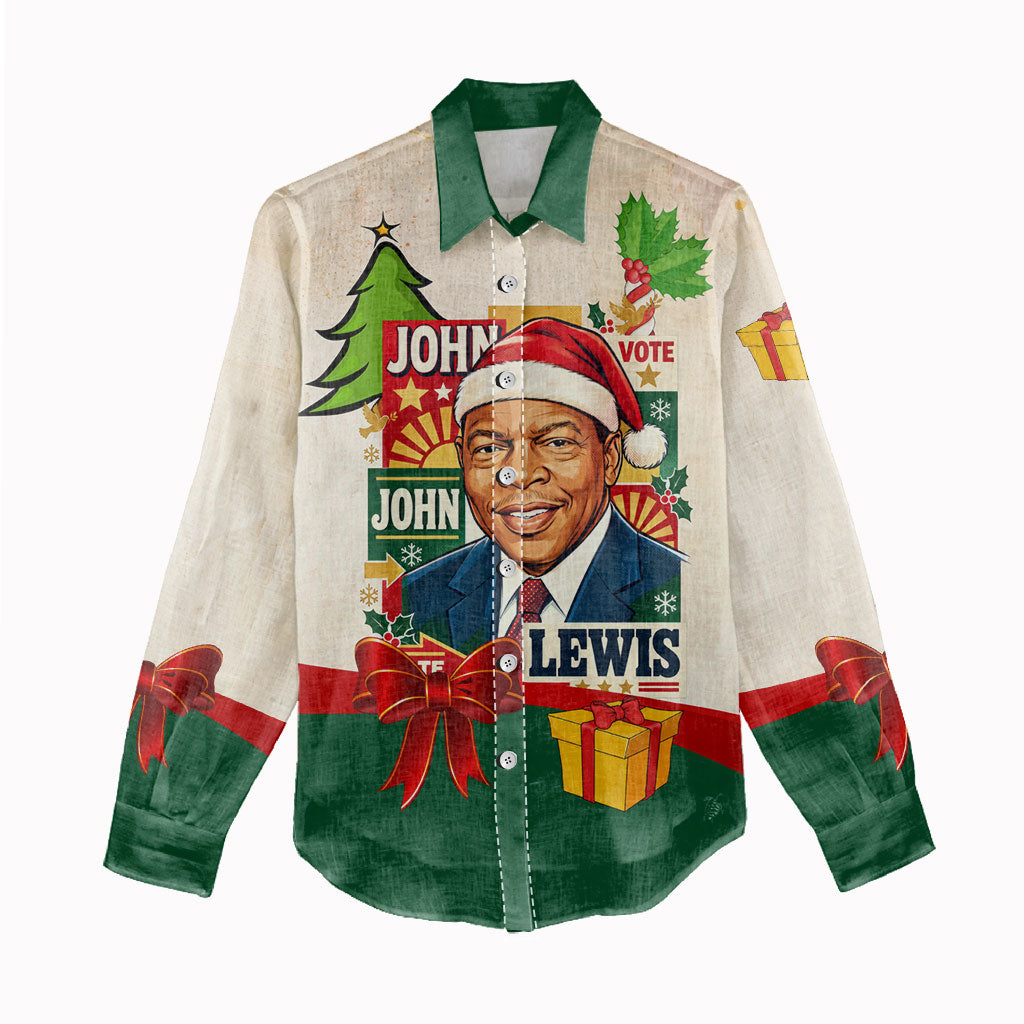 John Lewis Selma 1965 Christmas Women Casual Shirt Civil Rights Courage Hope Peace Festive Holiday Tree