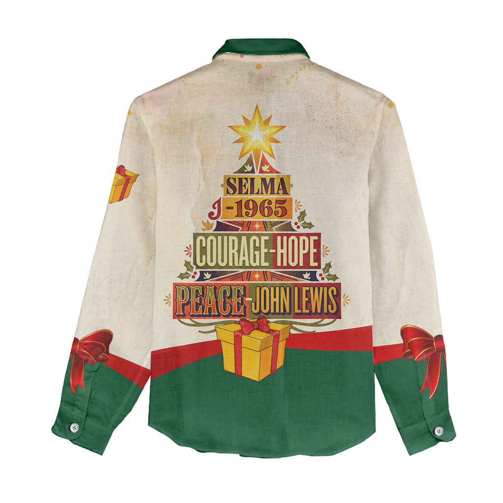 John Lewis Selma 1965 Christmas Women Casual Shirt Civil Rights Courage Hope Peace Festive Holiday Tree