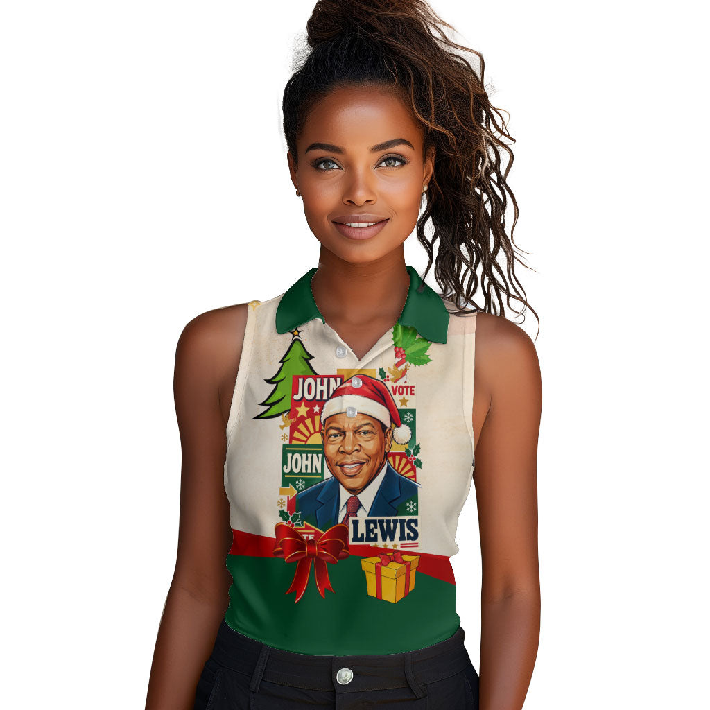 John Lewis Selma 1965 Christmas Women Sleeveless Polo Shirt Civil Rights Courage Hope Peace Festive Holiday Tree