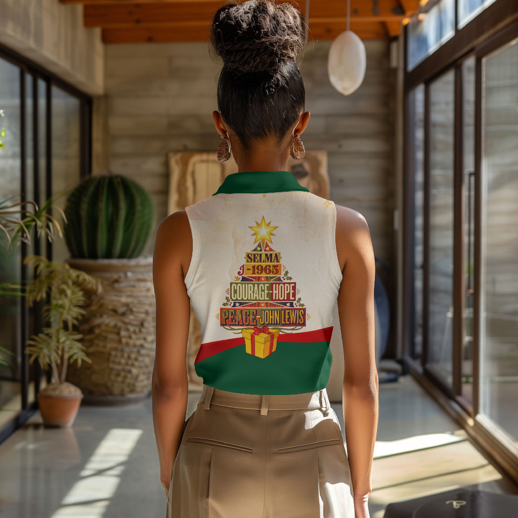 John Lewis Selma 1965 Christmas Women Sleeveless Polo Shirt Civil Rights Courage Hope Peace Festive Holiday Tree
