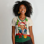 John Lewis Selma 1965 Christmas Women V-Neck T-Shirt Civil Rights Courage Hope Peace Festive Holiday Tree