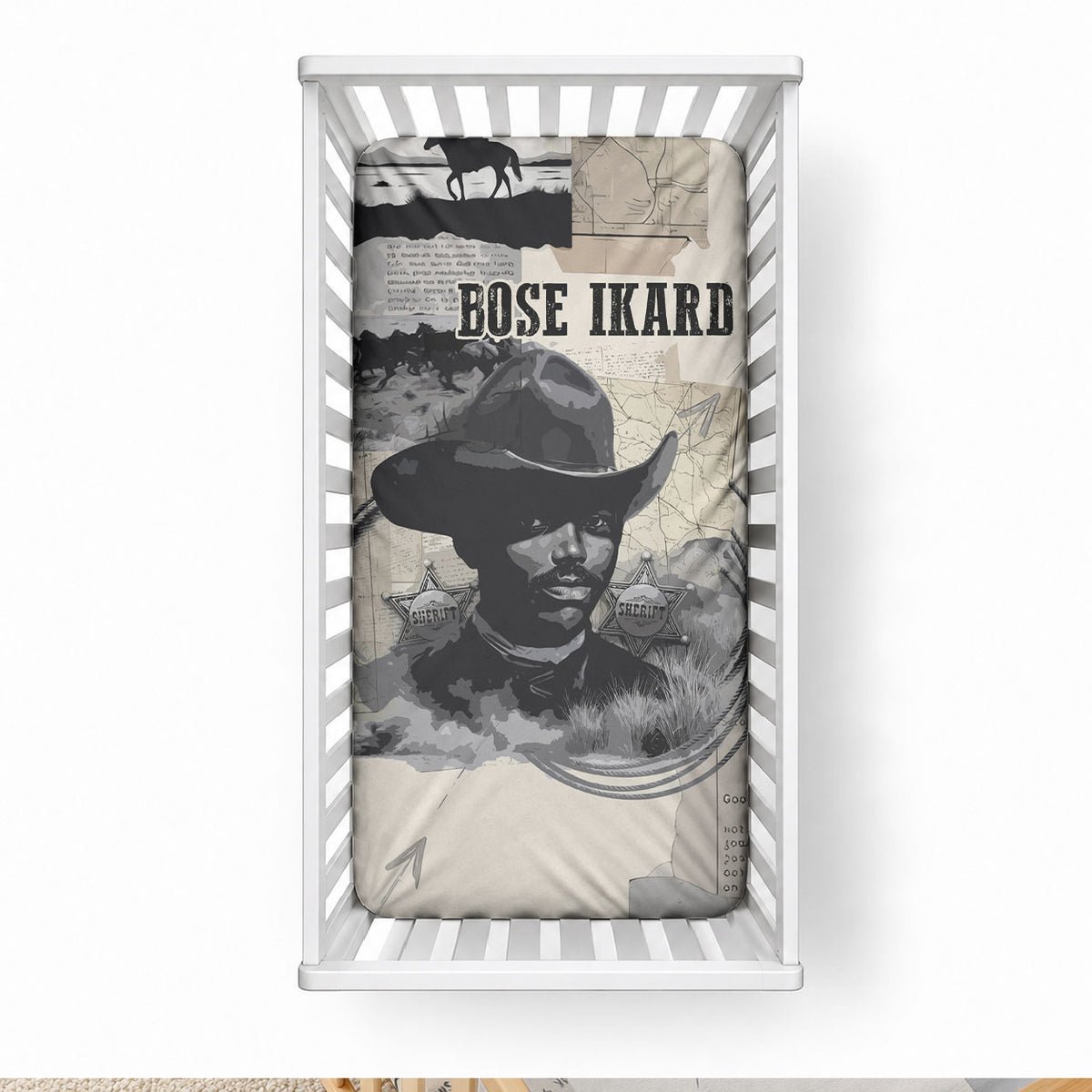 Bose Ikard Black Cowboy Baby Bed Cover Vintage Newspaper Collage Old West African American History Art