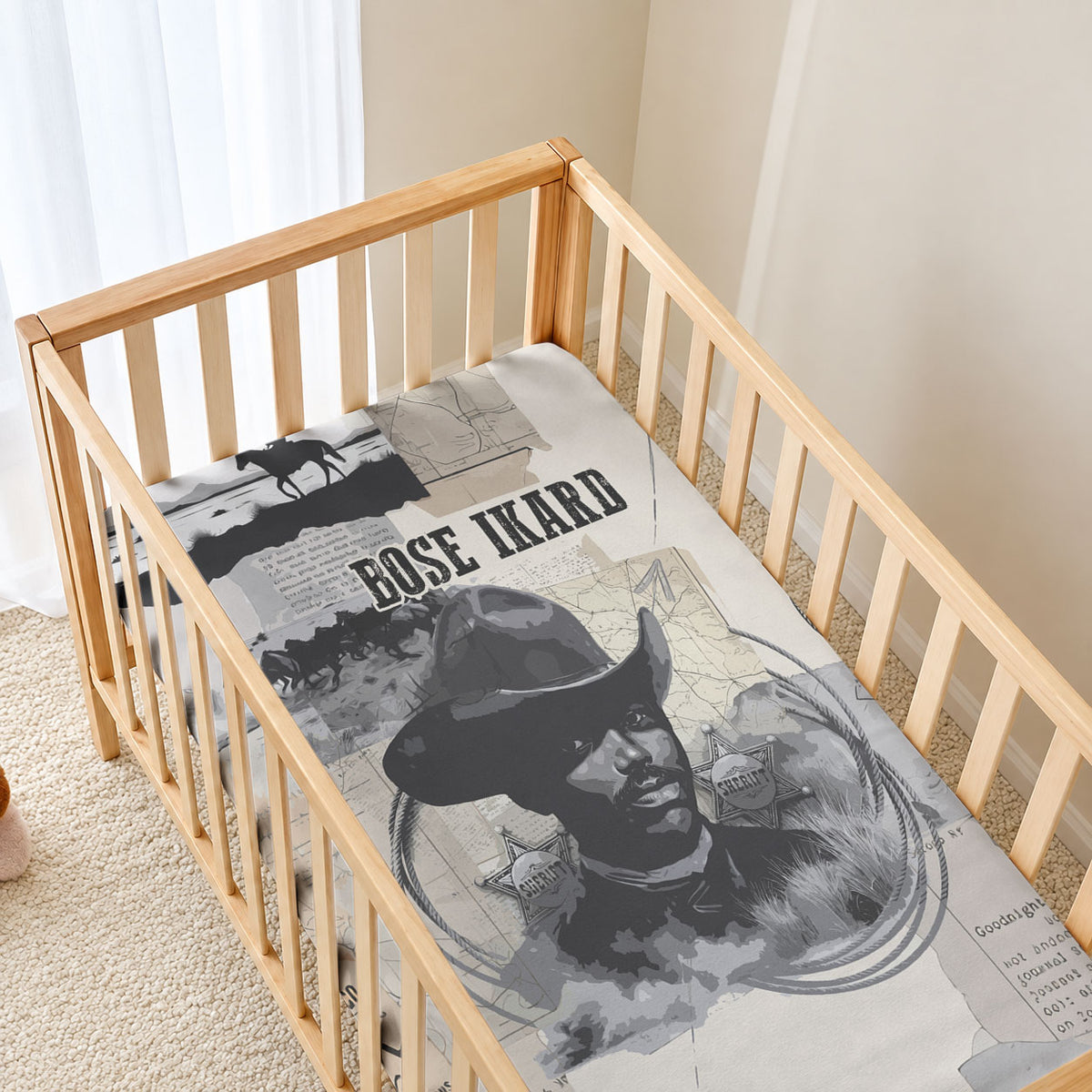Bose Ikard Black Cowboy Baby Bed Cover Vintage Newspaper Collage Old West African American History Art