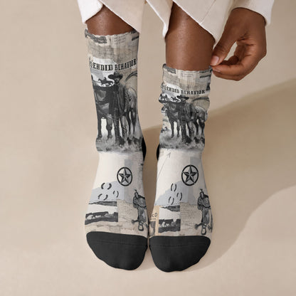 Bose Ikard Black Cowboy Crew Socks Vintage Newspaper Collage Old West African American History Art