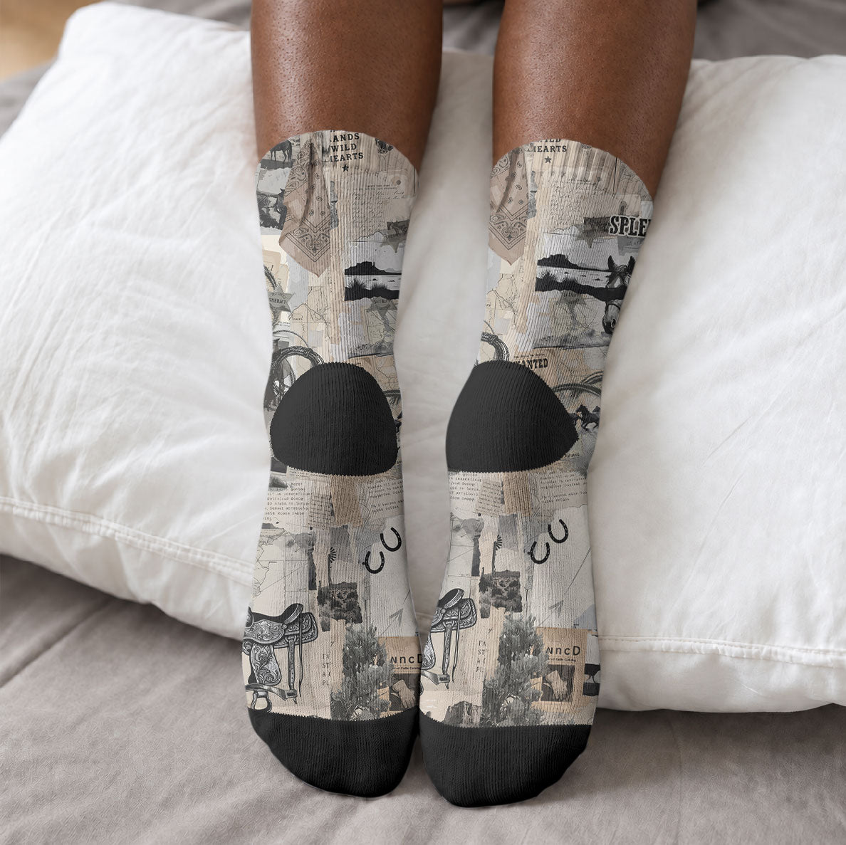 Bose Ikard Black Cowboy Crew Socks Vintage Newspaper Collage Old West African American History Art