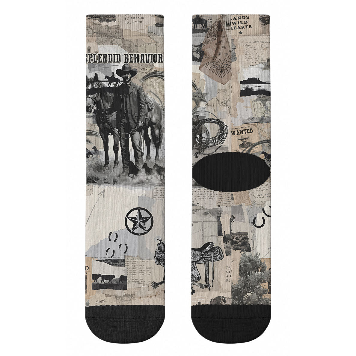 Bose Ikard Black Cowboy Crew Socks Vintage Newspaper Collage Old West African American History Art