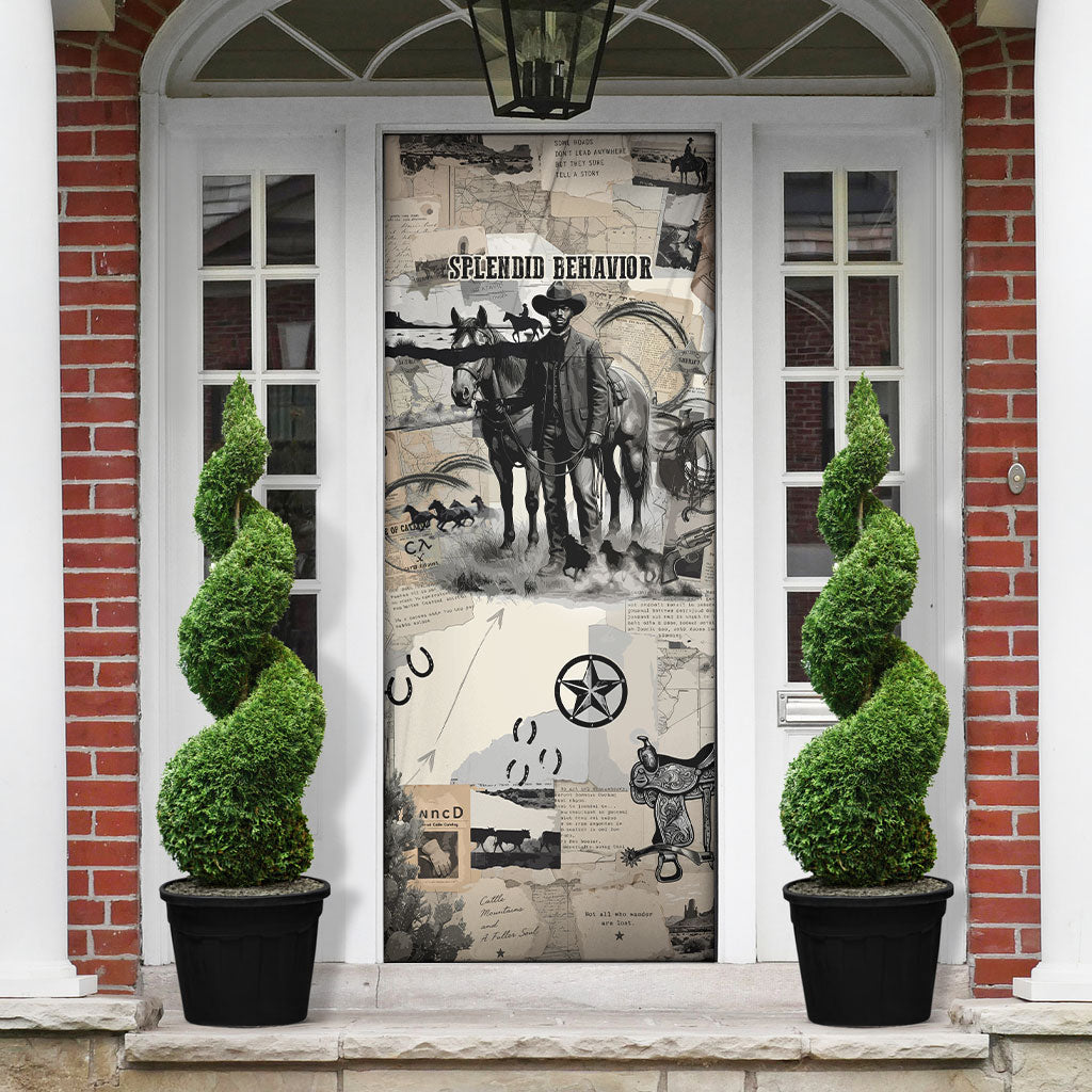 Bose Ikard Black Cowboy Door Cover Vintage Newspaper Collage Old West African American History Art