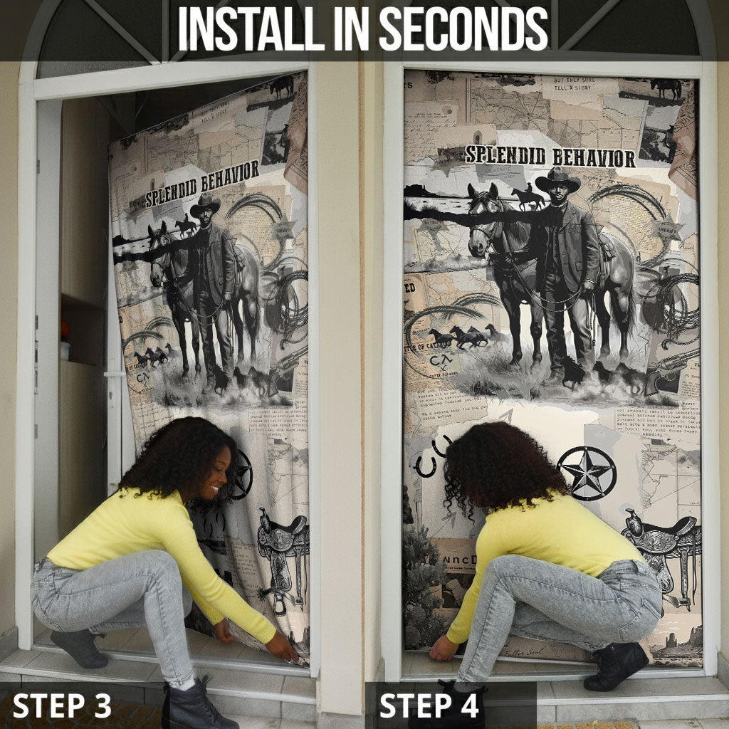 Bose Ikard Black Cowboy Door Cover Vintage Newspaper Collage Old West African American History Art