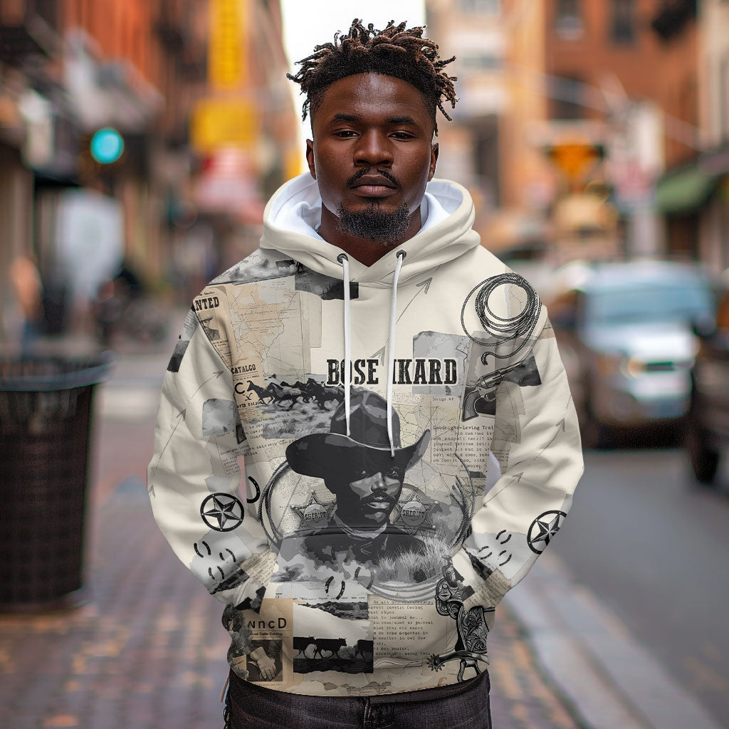 Bose Ikard Black Cowboy Hoodie Vintage Newspaper Collage Old West African American History Art
