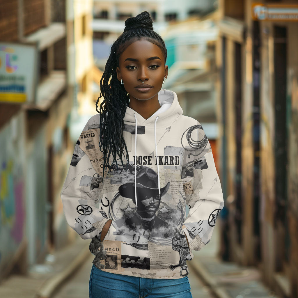 Bose Ikard Black Cowboy Hoodie Vintage Newspaper Collage Old West African American History Art