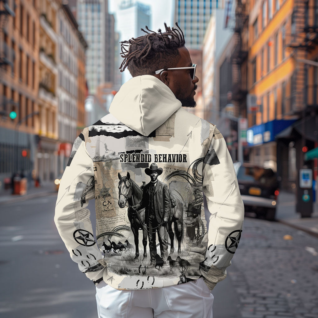 Bose Ikard Black Cowboy Hoodie Vintage Newspaper Collage Old West African American History Art