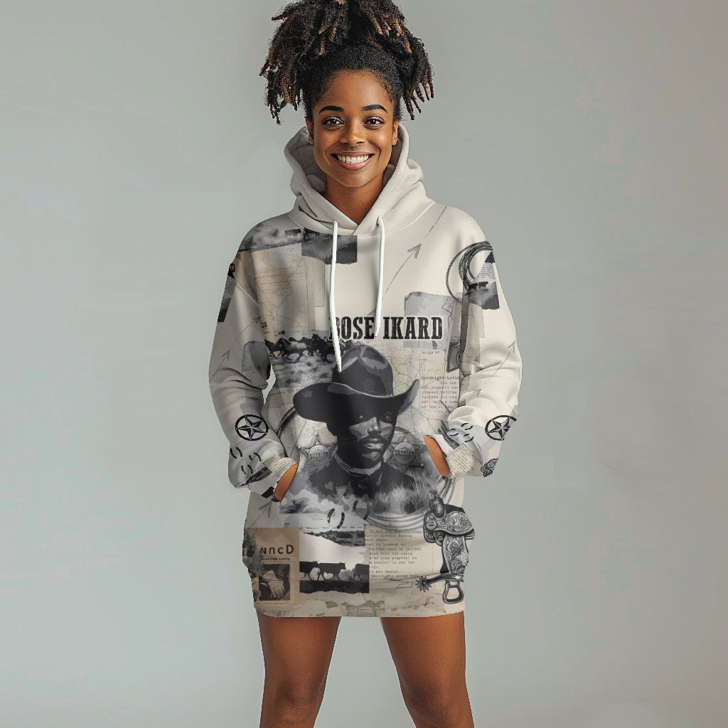 Bose Ikard Black Cowboy Hoodie Dress Vintage Newspaper Collage Old West African American History Art