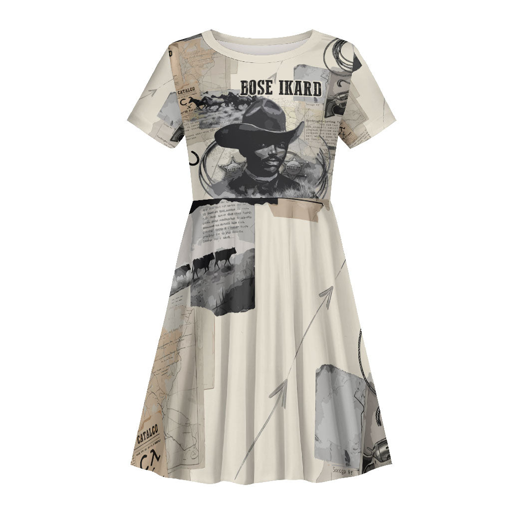 Bose Ikard Black Cowboy Kid Short Sleeve Dress Vintage Newspaper Collage Old West African American History Art