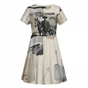 Bose Ikard Black Cowboy Kid Short Sleeve Dress Vintage Newspaper Collage Old West African American History Art