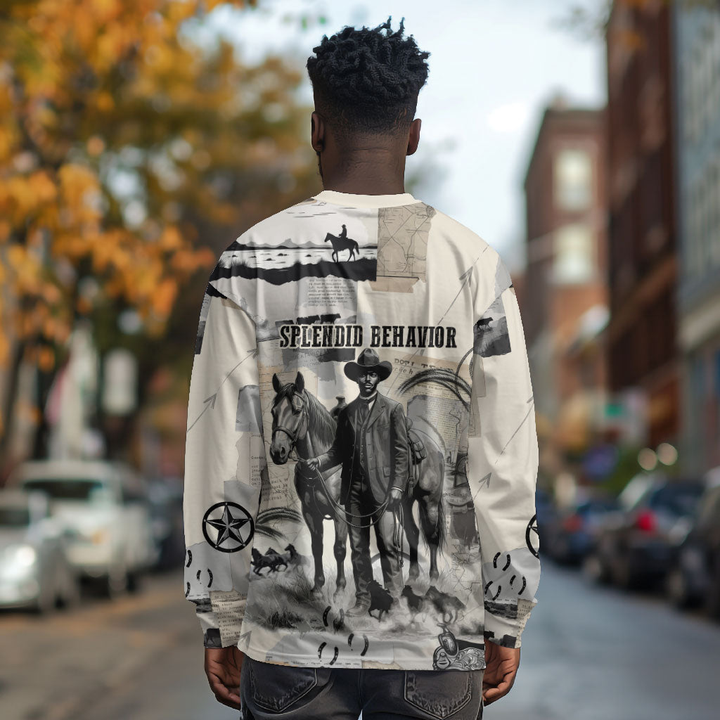 Bose Ikard Black Cowboy Long Sleeve Shirt Vintage Newspaper Collage Old West African American History Art