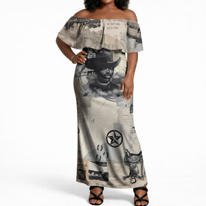 Bose Ikard Black Cowboy Off Shoulder Maxi Dress Vintage Newspaper Collage Old West African American History Art