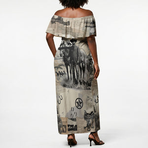 Bose Ikard Black Cowboy Off Shoulder Maxi Dress Vintage Newspaper Collage Old West African American History Art