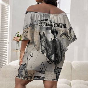 Bose Ikard Black Cowboy Off Shoulder Short Dress Vintage Newspaper Collage Old West African American History Art