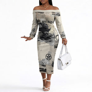 Bose Ikard Black Cowboy Off The Shoulder Long Sleeve Dress Vintage Newspaper Collage Old West African American History Art