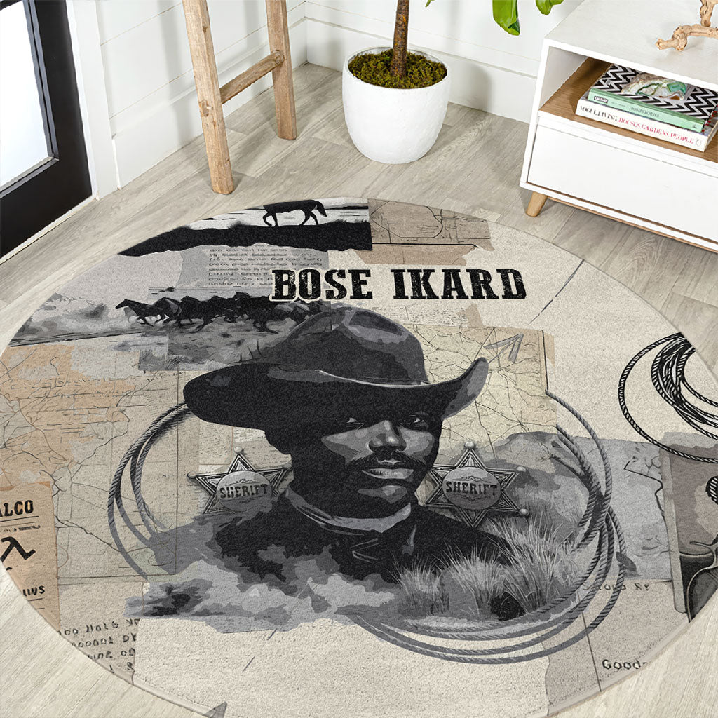 Bose Ikard Black Cowboy Round Carpet Vintage Newspaper Collage Old West African American History Art