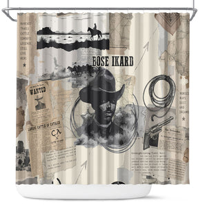 Bose Ikard Black Cowboy Shower Curtain Vintage Newspaper Collage Old West African American History Art