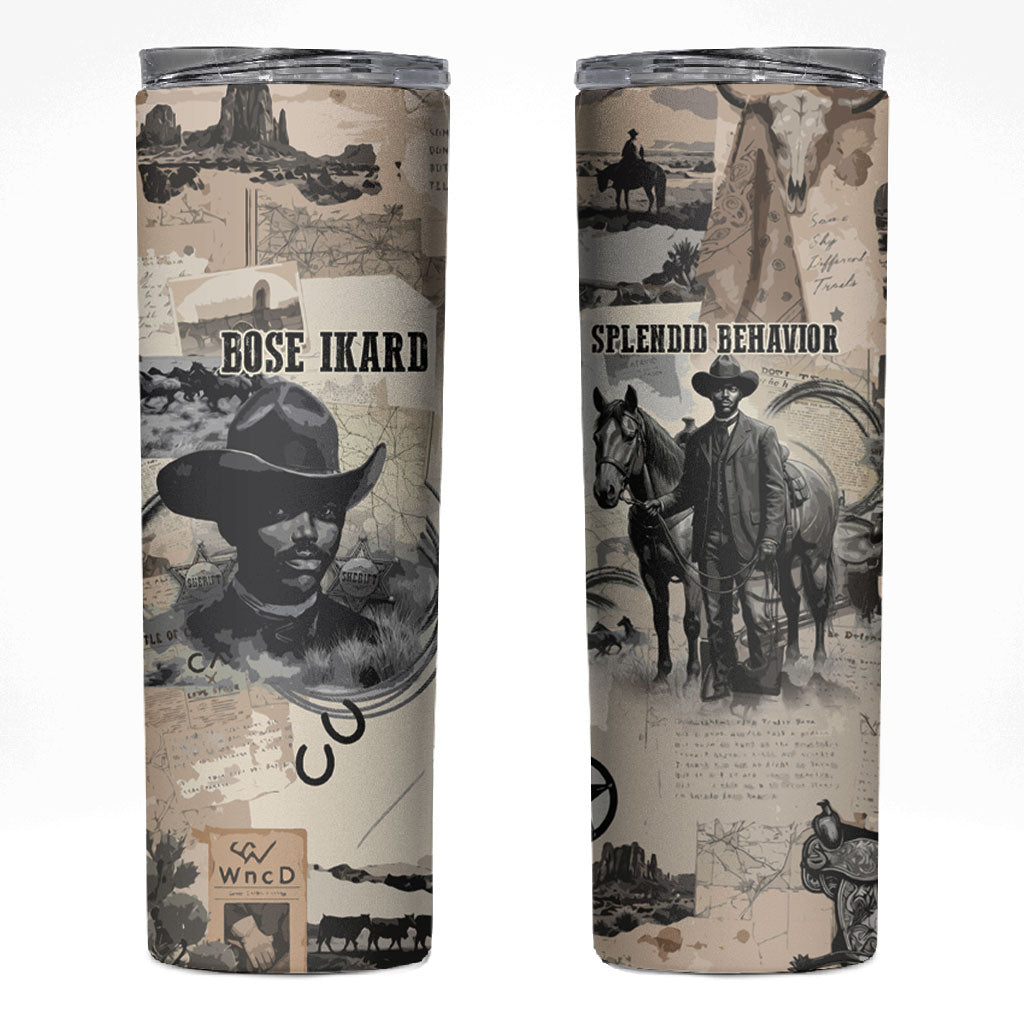Bose Ikard Black Cowboy Skinny Tumbler Vintage Newspaper Collage Old West African American History Art