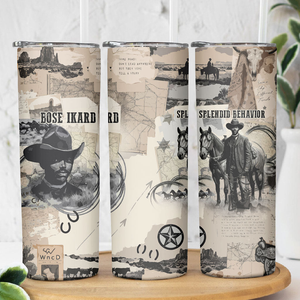 Bose Ikard Black Cowboy Skinny Tumbler Vintage Newspaper Collage Old West African American History Art