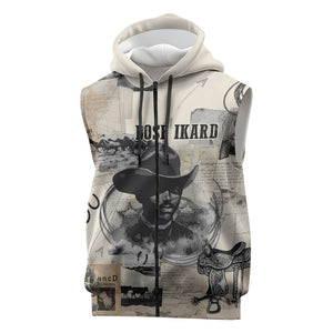 Bose Ikard Black Cowboy Sleeveless Zip Hoodie Vintage Newspaper Collage Old West African American History Art