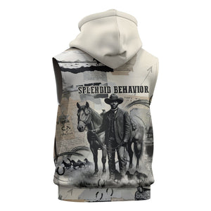 Bose Ikard Black Cowboy Sleeveless Zip Hoodie Vintage Newspaper Collage Old West African American History Art